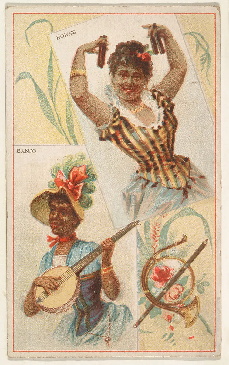 Bones and Banjo, from the Musical Instruments series (N121) issued by Duke Sons & Co. to promote Honest Long Cut Tobacco — W. Duke, Sons & Co.|Schumacher & Ettlinger
