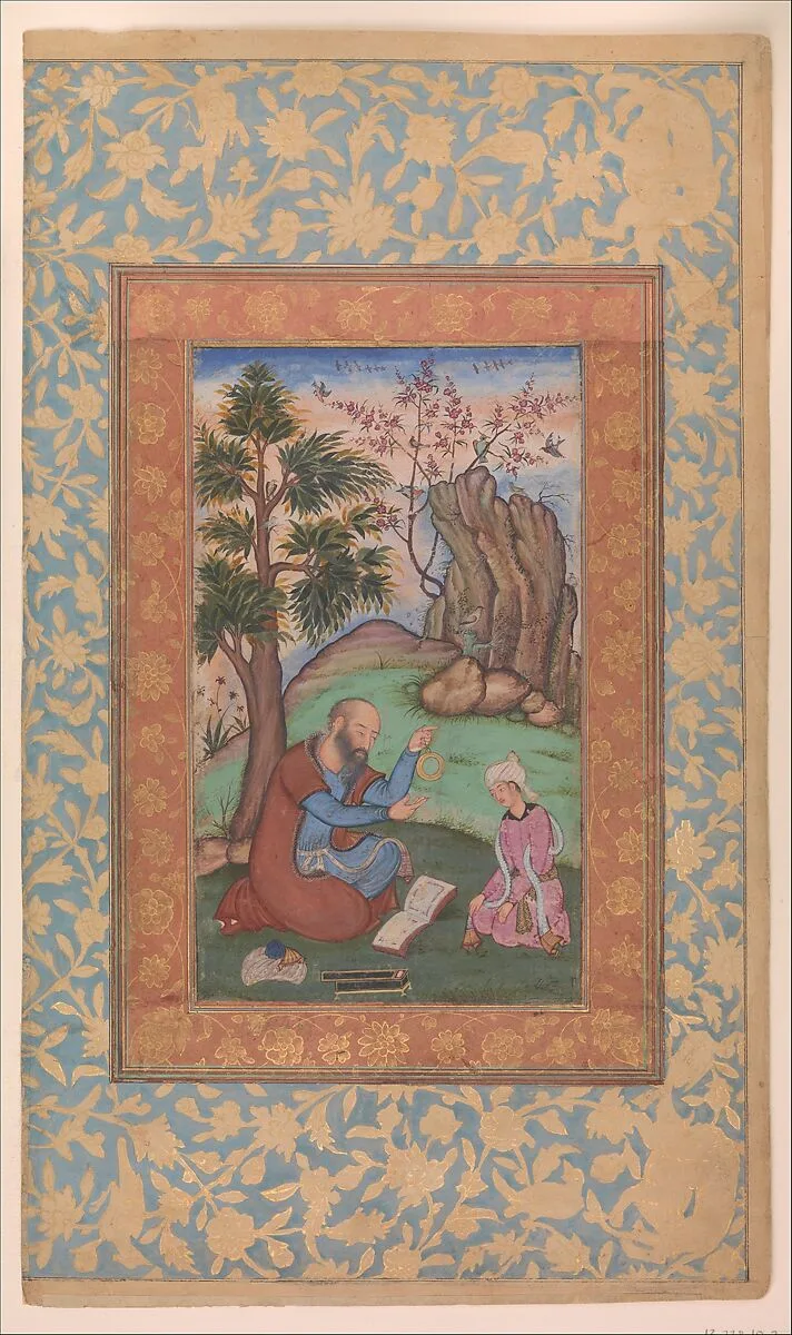 Young Prince and Mentor Sitting in Landscape — Unknown
