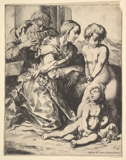 Virgin kneeling before Christ