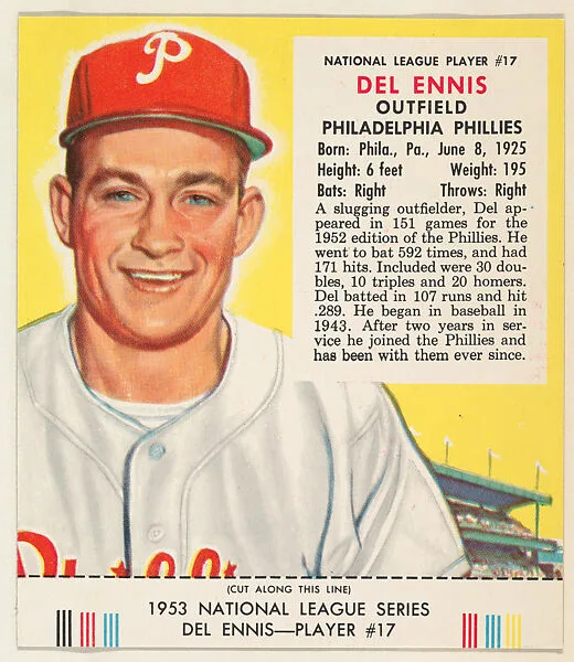 Del Ennis, from the Red Man All-Star Team series (T233), issued by Red Man Chewing Tobacco — Red Man Chewing Tobacco