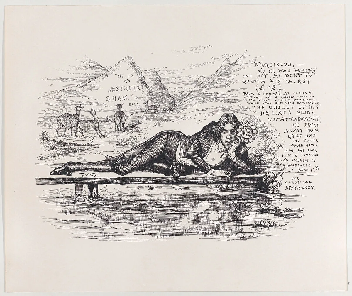 "Mr. O'Wilde, You are not the first one that has grasped at a Shadow" (published in "Harper's Bazar," February 11, 1882) — Oscar Wilde|Thomas Nast