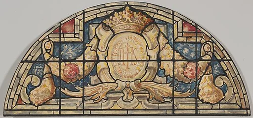 Design for the Arched Top of a Stained Glass Window Decorated with Renaissance Ornament