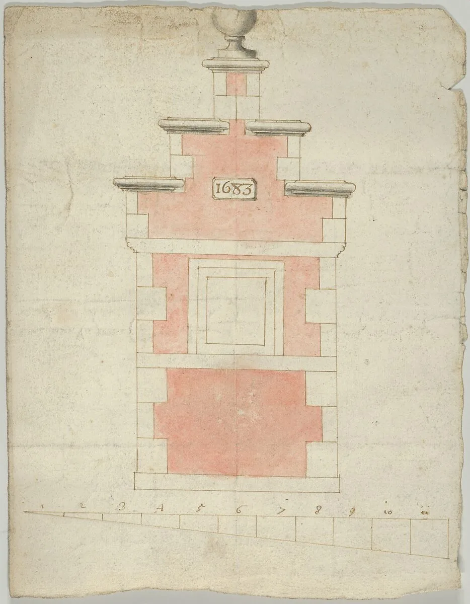 Design for a Small Tower or Stepped Gable, dated 1683 — Anonymous, Flemish