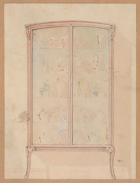 Front Elevation of an Art Nouveau Display Cabinet — Edward Colonna|Georges de Feure