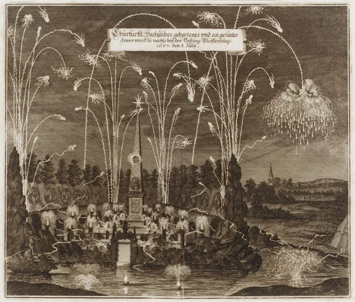 Celebration for the Elector Johann Georg II, Leipzig, July 8, 1667: Fireworks Display by Night
