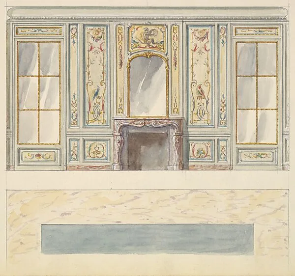 Design for a Wall Elevation for a Mirror Room with Chimney (Fifth Floor) — Mewès and Davis|Charles-Frédéric Mewès|Arthur Joseph Davis