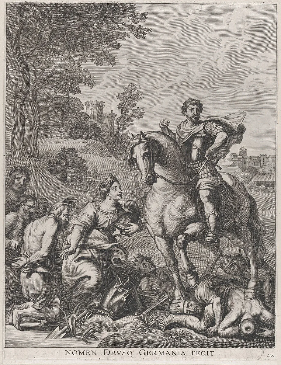 Plate 29: Germany conquered by Drusus; from Guillielmus Becanus's 'Serenissimi Principis Ferdinandi, Hispaniarum Infantis...' — Johannes Meursius|Jacob Neeffs
