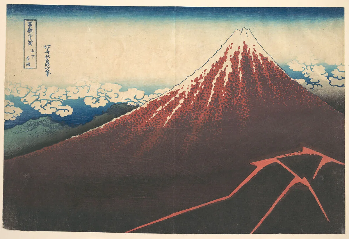 冨嶽三十六景 山下白雨|Storm below Mount Fuji (Sanka no haku u), from the series Thirty-six Views of Mount Fuji (Fugaku sanjūrokkei) — Katsushika Hokusai