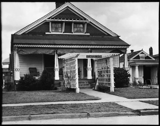 [House with Trellised Entry Porch]