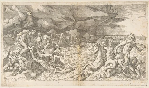 Neptune calming the Tempest Aeolus raised against the Fleet of Aeneas