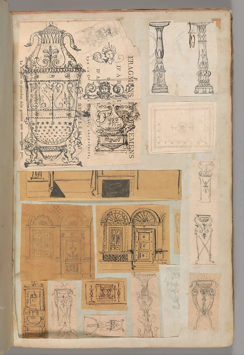 Page from a Scrapbook containing Drawings and Several Prints of Architecture, Interiors, Furniture and Other Objects — Pierre François Léonard Fontaine|Charles Percier