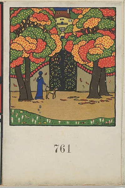 Woman with Dog in a Park — Carl Krenek|Wiener Werkstätte