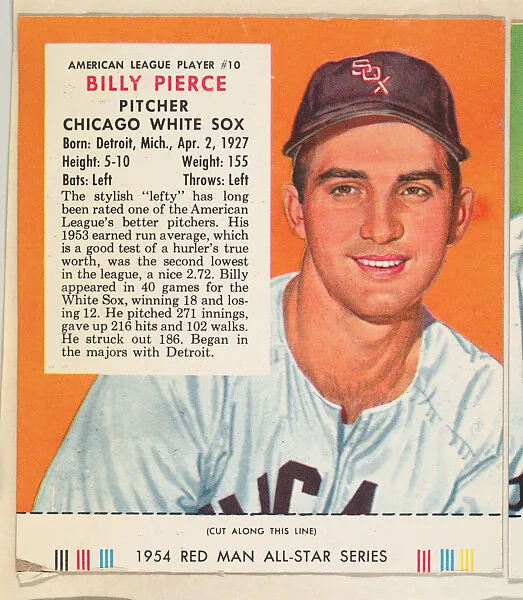 Billy Pierce, from the Major League All Stars series (T234), issued by Red Man Chewing Tobacco — Red Man Chewing Tobacco