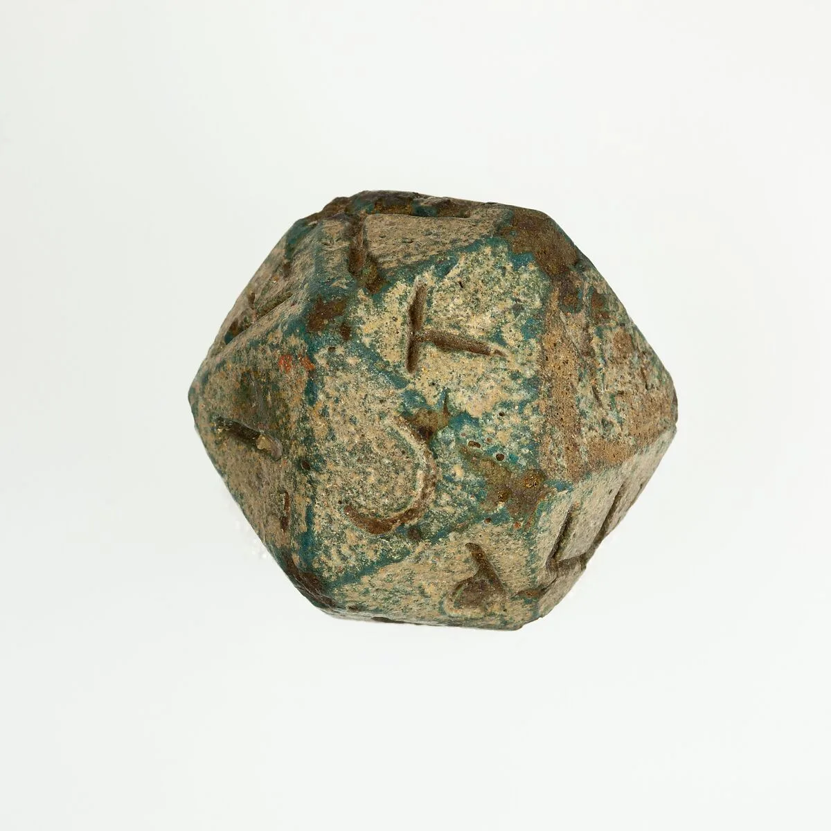 Twenty-sided die (icosahedron) with faces inscribed with Greek letters — Unknown