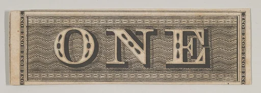 Banknote motif: the word ONE set against a rectangular band of lathe work