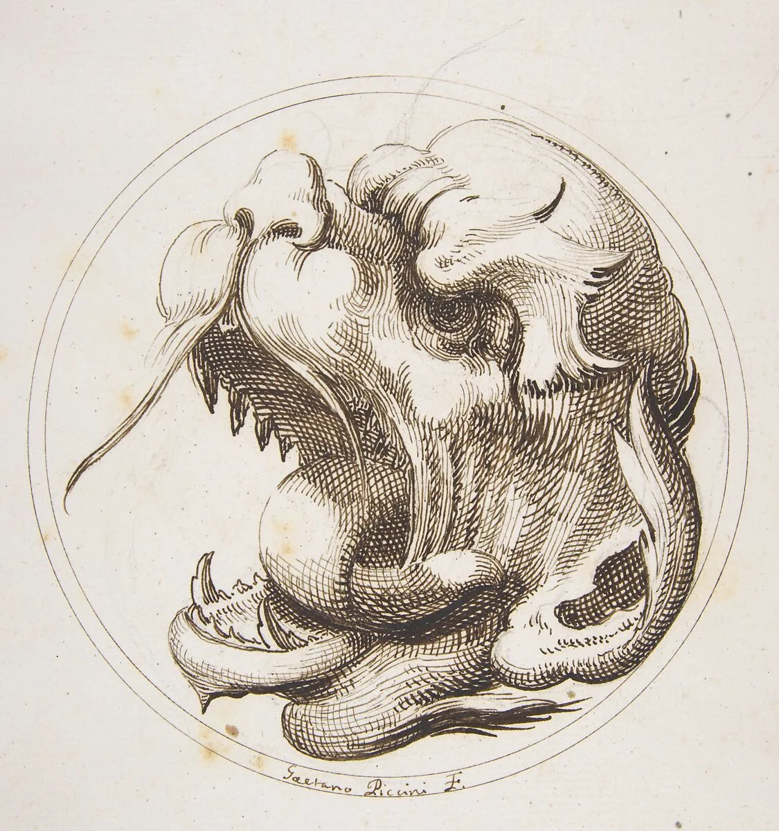 Large Grotesque Head With an Open Mouth Looking to the Left Within a Frame — Gaetano Piccini