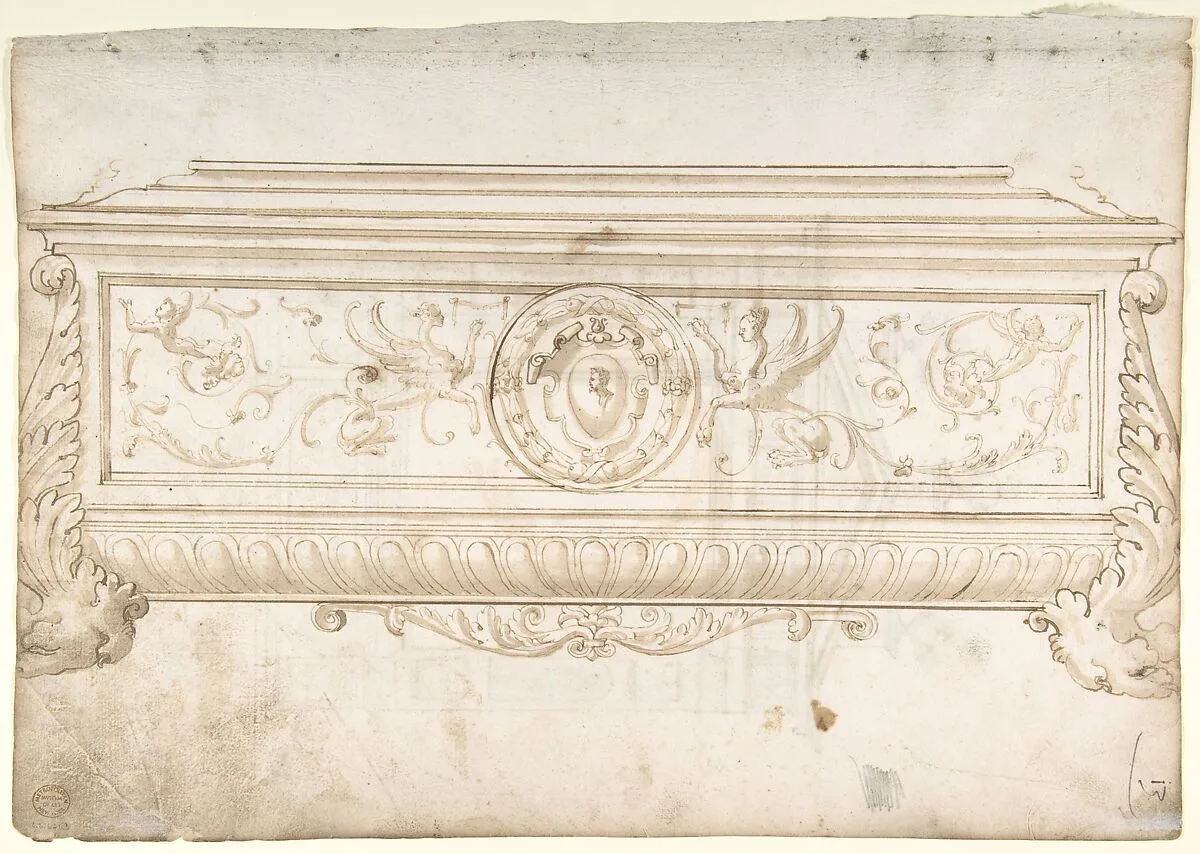 Design for a Cassone (Recto), Design for a Tomb (Verso) — Anonymous, Italian, 16th century