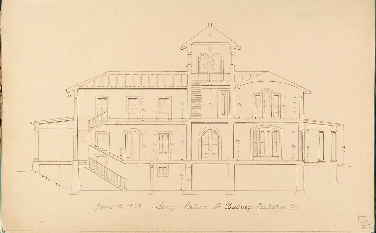 House of R. Dabney, Powhatan, Virginia (long section) — Alexander Jackson Davis