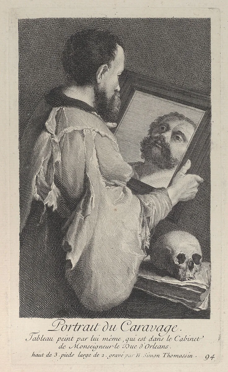 Portrait of Caravaggio, turned to the right and looking at his reflection in a mirror — Caravaggio (Michelangelo Merisi)|Henri Simon Thomassin|Caravaggio (Michelangelo Merisi)