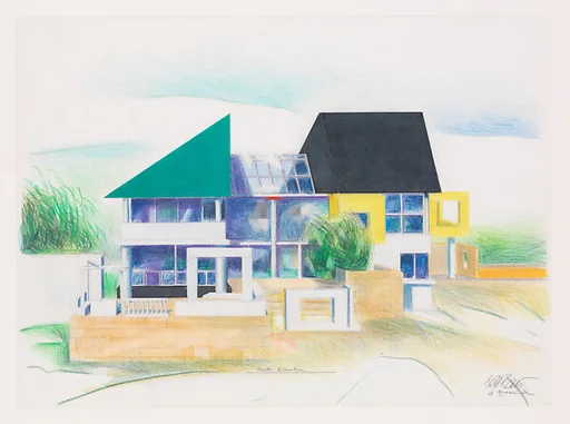 Executed Design, May 1988: South Perspective (under construction), Daniel Wolf Residence, Ridgway, Colorado
