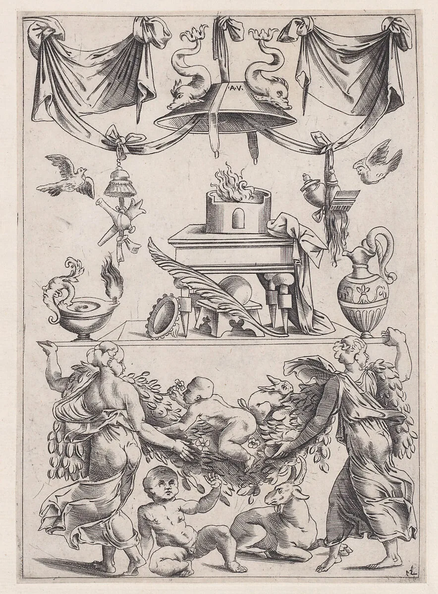Ornamental Panel — Agostino Veneziano (Agostino dei Musi)|Raphael (Raffaello Sanzio or Santi)|Giovanni da Udine (Giovanni dei Ricamatori)