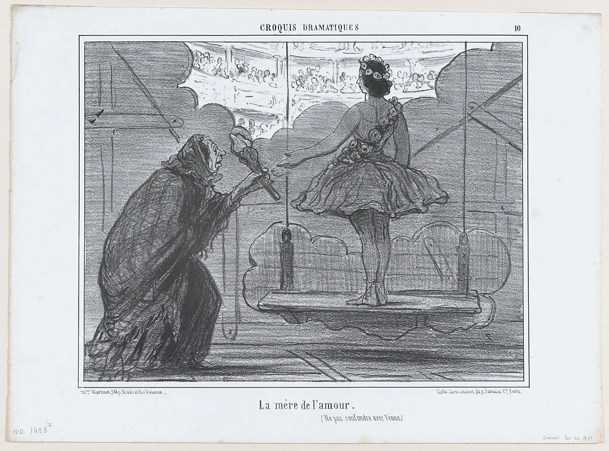 La mère de l'amour...., from Croquis Dramatiques, published in Le Charivari, January 20, 1857 — Aaron Martinet|Honoré Daumier|Destouches