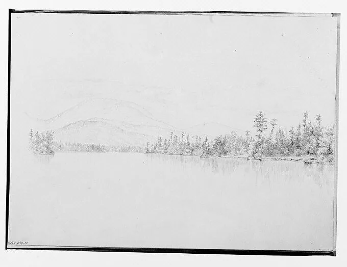 View Across A Lake or River to Mountains (from Sketchbook) — Thomas Hewes Hinckley