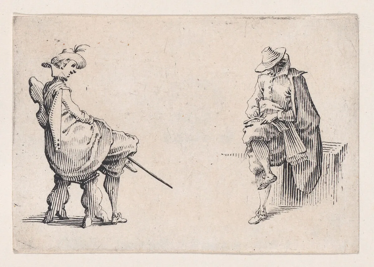 Deux Personnages Assis (Two Seated Figures), from Les Caprices Series A, The Florence Set — Jacques Callot|Lorenzo de' Medici