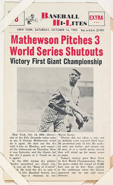 Christy Mathewson #8 from Nu-Card Baseball Hi-Lites series (W460) — Nu-Card, Inc.