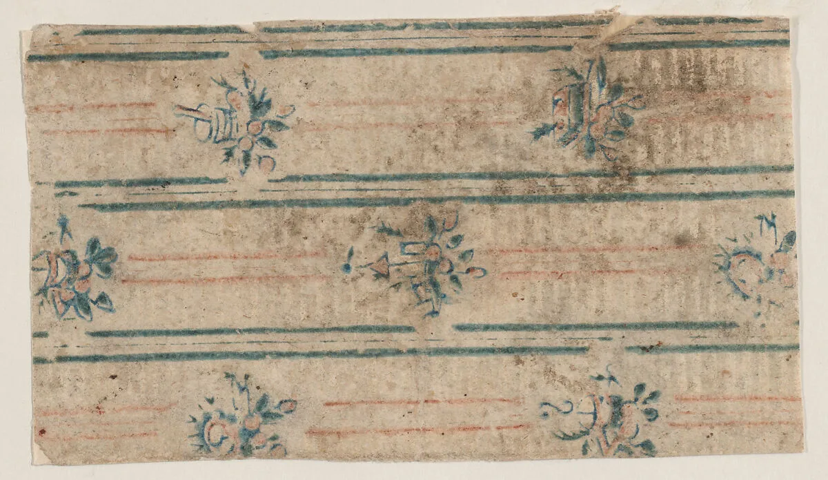 Sheet with two borders with floral and geometric patterns — Anonymous