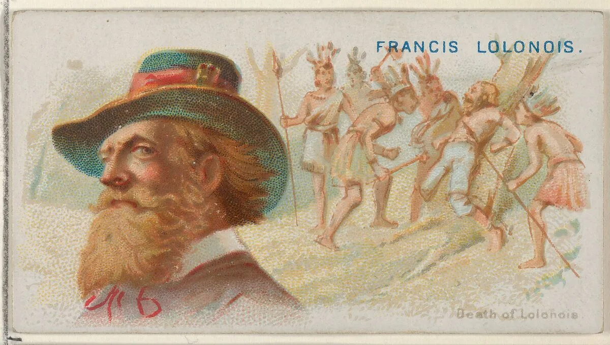Francis Lolonois, Death of Lolonois, from the Pirates of the Spanish Main series (N19) for Allen & Ginter Cigarettes — George S. Harris & Sons|Allen & Ginter