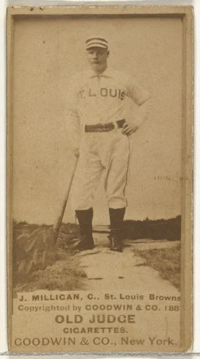 Jocko Milligan, Catcher, St. Louis Browns, from the Old Judge series (N172) for Old Judge Cigarettes