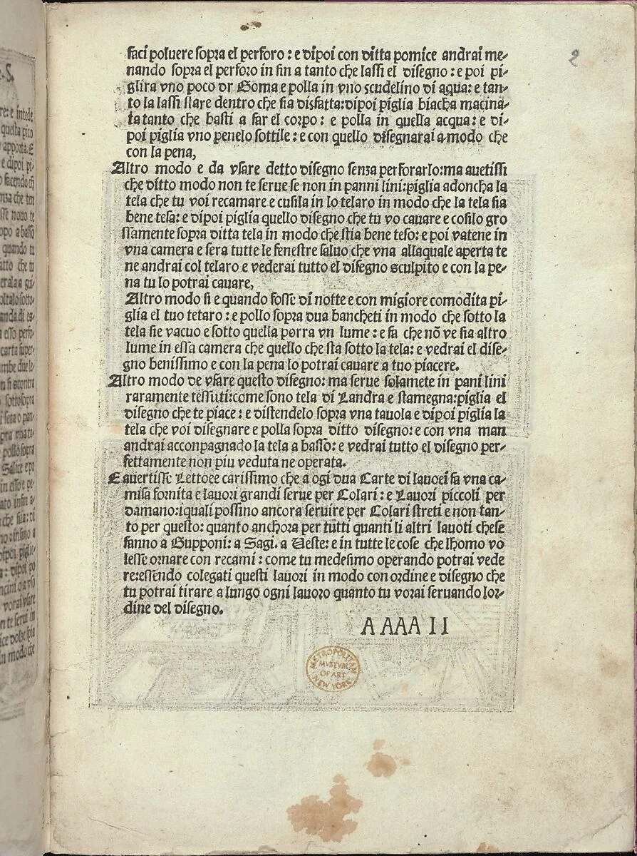 Libro quarto. De rechami per elquale se impara in diuersi modi lordine e il modo de recamare...Opera noua, page 2 (recto) — Alessandro Paganino