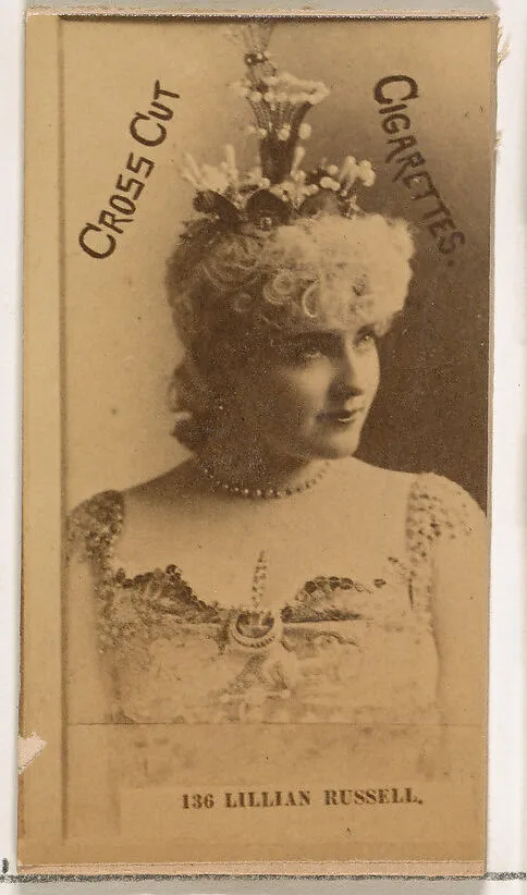 Card Number 136, Lillian Russell, from the Actors and Actresses series (N145-2) issued by Duke Sons & Co. to promote Cross Cut Cigarettes — W. Duke, Sons & Co.
