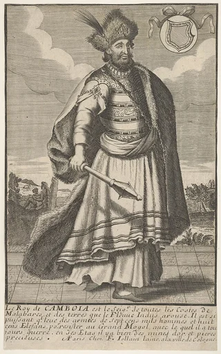 The King of Cambodia standing with a sceptre in his right hand