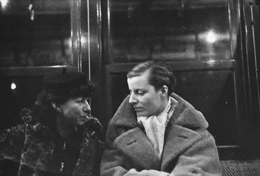 [Three 35mm Film Frames: Subway Passengers, New York City: Two Women]