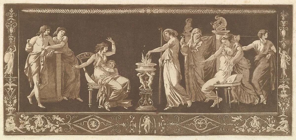 Scène de Sacrifice (Antique Sacrifice), from Recueil de Différentes Compositions Frises et Ornements dessinées et gravées à la manière du lavis par La Grenée le Juene Se trouve chez l'Auteur, au Louvre et chez Basan, rue et Hôtel Serpente A Paris, in an album containing Recueil de Compositions par Lagrenée Le Jeune (Collection of Compositions by Lagrenée the Younger) — Jean Jacques Lagrenée