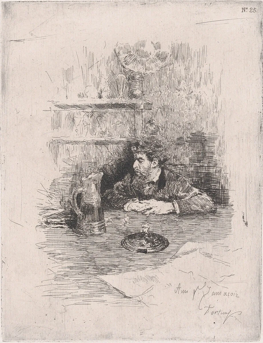 Portrait of the painter Eduardo Zamacois seated at a table — Mariano Fortuny, 1838–1874