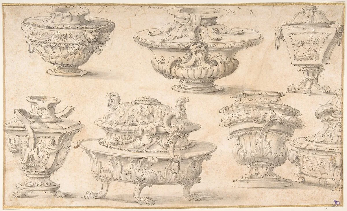 Seven Designs for Vases and Table Silver — Giovanni Larciani ("Master of the Kress Landscapes")