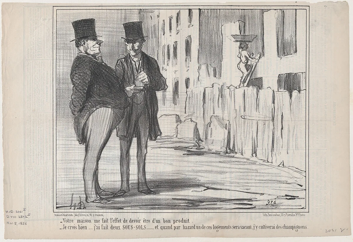 Votre maison me fait l'effet de devoir..., from Locataires et Propriétaires, published in Le Charivari, November 5, 1856 — Aaron Martinet|Honoré Daumier|Destouches