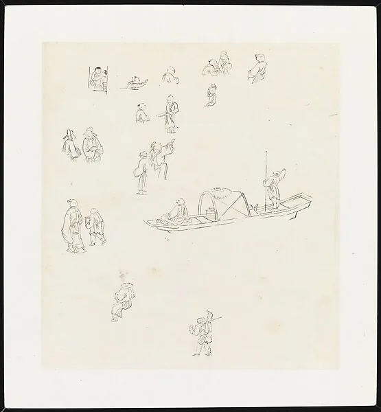 現代 謝稚柳 人物舟楫臨本 鏡片|Figure Studies, Two Figures in a Boat — Xie Zhiliu