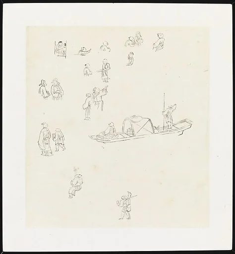 現代   謝稚柳   人物舟楫臨本   鏡片|Figure Studies, Two Figures in a Boat