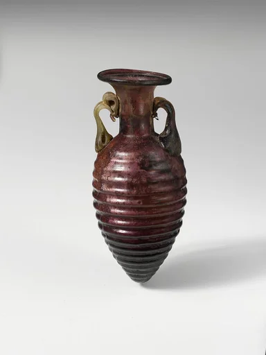 Glass amphoriskos with horizontal ribs