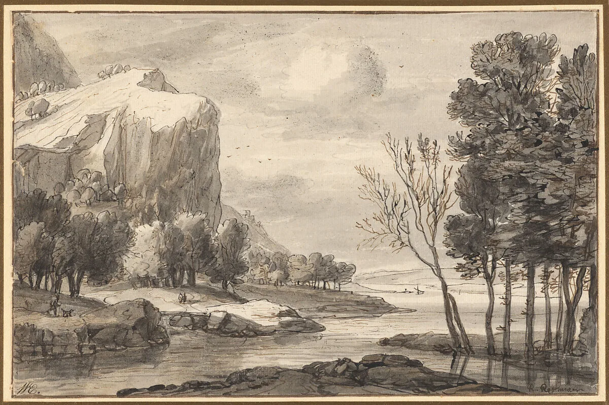 River Landscape with Rocky Cliffs — Roelant Roghman