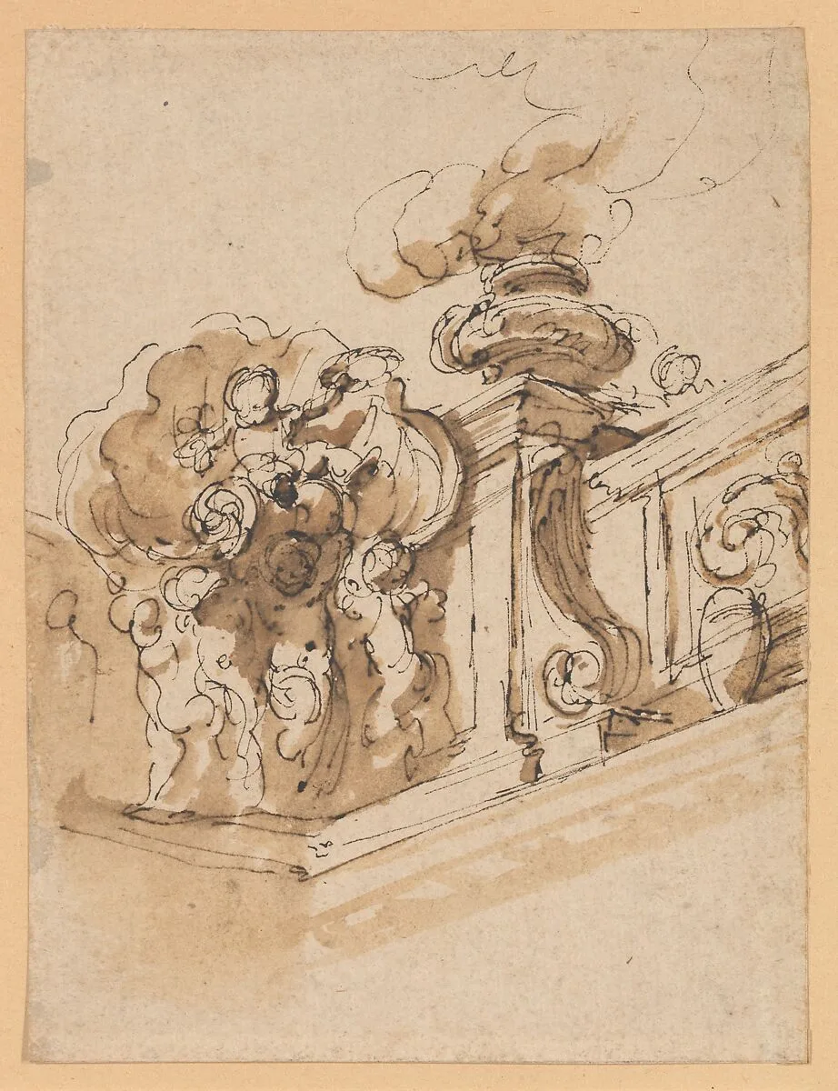 Design for Interior Corner of a Frieze or a Stairwell — Anonymous, Italian, 17th or 18th century