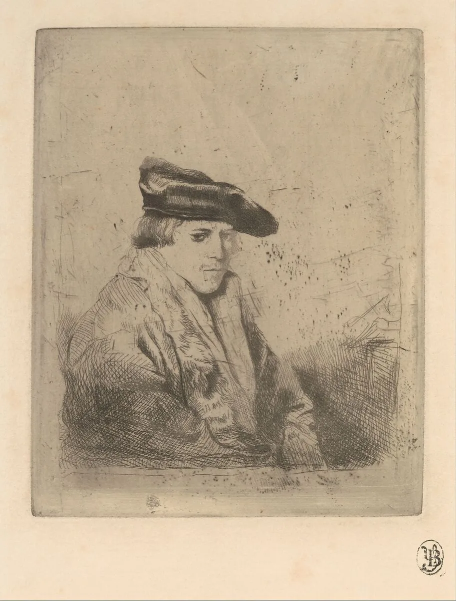 Young Man, Seated, in a Velvet Beret, after Rembrandt — Edgar Degas|Rembrandt (Rembrandt van Rijn)