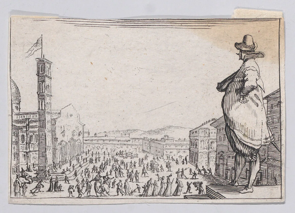 Reverse Copy of La Place du Dome, a Florence (The Piazza del Duomo, in Florence), from "Les Caprices" Series A, The Florence Set — Jacques Callot|Anonymous