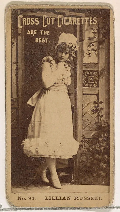 Card Number 94, Lillian Russell, from the Actors and Actresses series (N145-2) issued by Duke Sons & Co. to promote Cross Cut Cigarettes — W. Duke, Sons & Co.