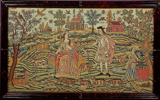 Embroidered picture with pastoral scene