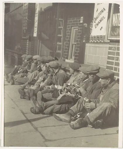 [Workers Eating Lunch, Seated on Sidewalk, New York]